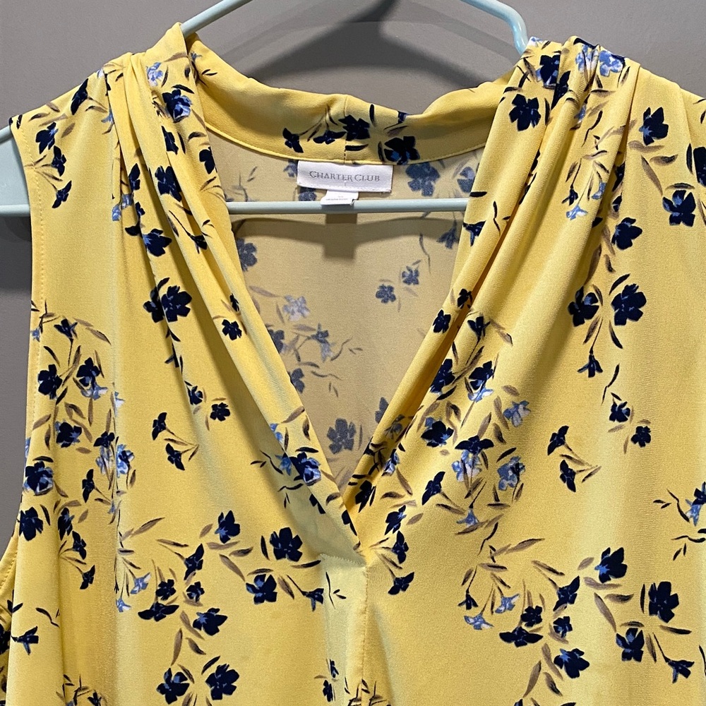 Charter Club Yellow Floral Sleeveless Blouse XL V-Neck Lightweight Spring Summer - Picture 3 of 5